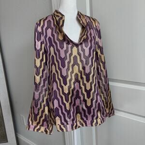 $325 Tory Burch STEPHANIE Silk Metallic Tunic Blouse Top Purple Gold 4